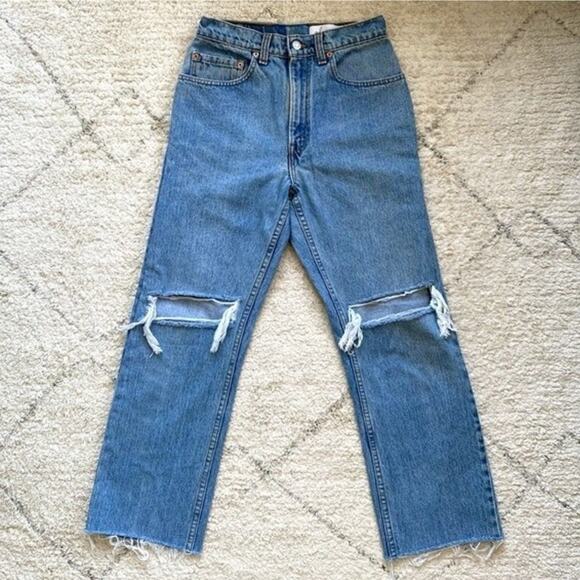 New Aligrace Custom Distressed High Rise Jeans Redone Levi’s Size 25 - Picture 5 of 12